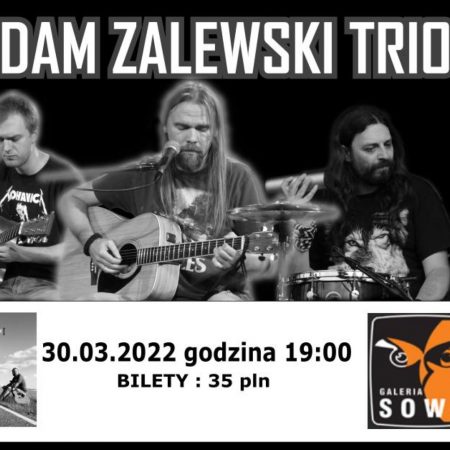 Plakat graficzny zapraszający do Olsztyna na koncert Adama Zalewskiego Trio "W drodze". 