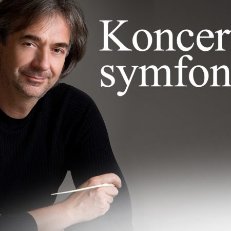 Plakat graficzny zapraszający do Olsztyna na Koncert Symfoniczny w Filharmonii Warmińsko-Mazurskiej w Olsztynie.
