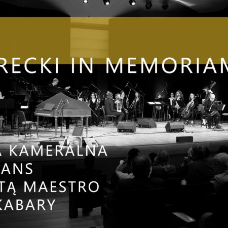 Plakat graficzny zapraszający do Olsztyna na koncert symfoniczny Penderecki in Memoriam w Filharmonii Warmińsko-Mazurskiej w Olsztynie.