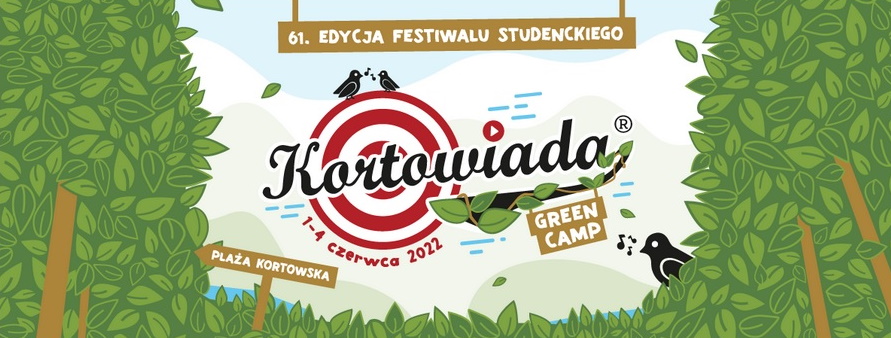 Plakat graficzny zapraszający do Kortowa w Olsztynie na Kortowiadę 2022.  