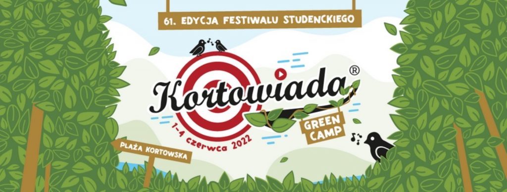 Plakat graficzny zapraszający do Kortowa w Olsztynie na Kortowiadę 2022.  