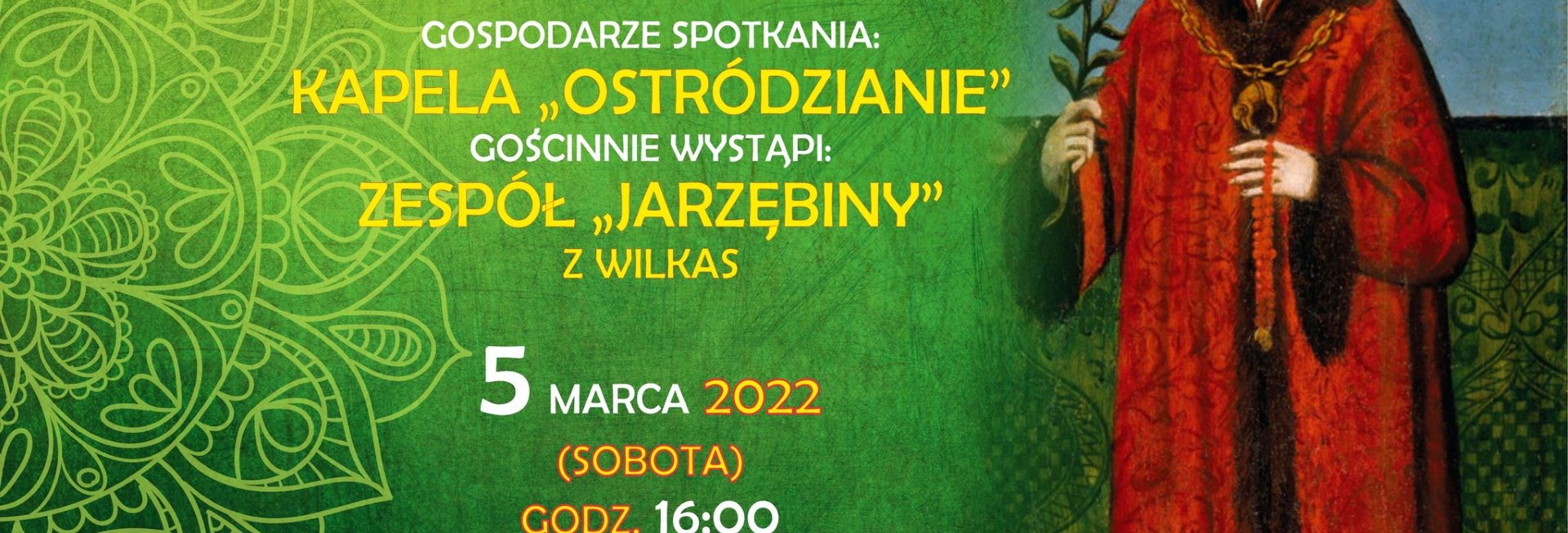 Plakat graficzny zapraszający do Ostródy na wieczór z kulturą kresową "Kazimierz Królewicz" Ostróda 2022.