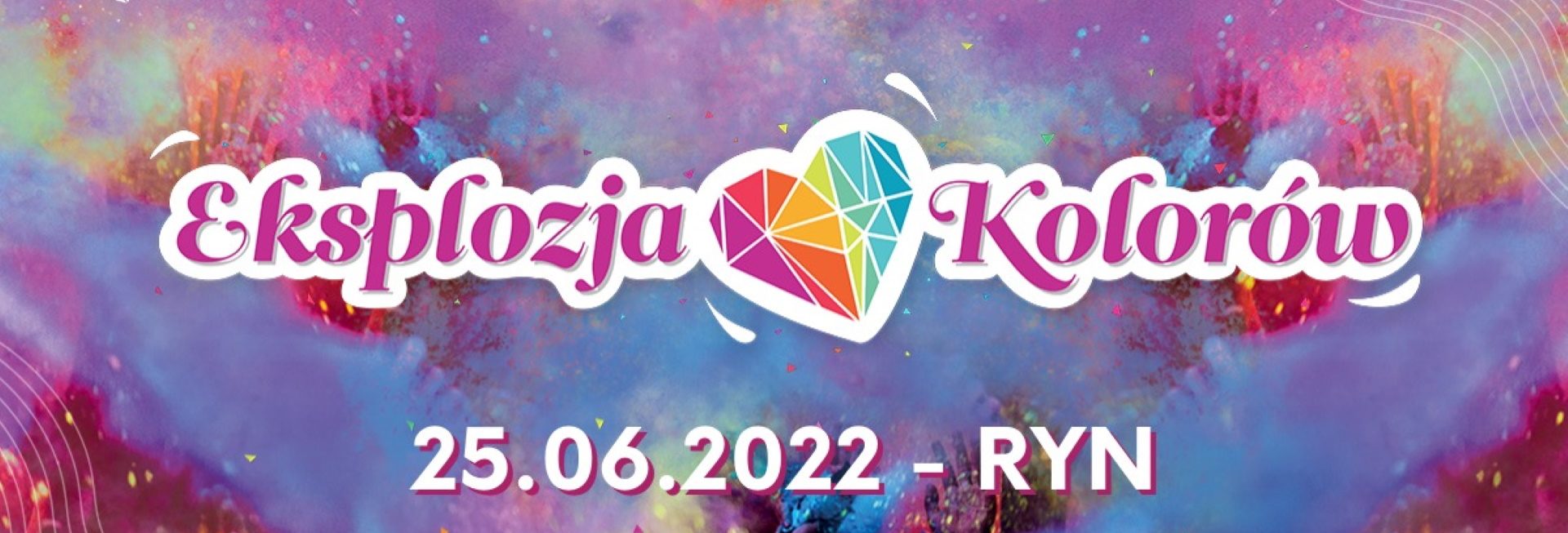 Plakat graficzny zapraszający do Rynu na Festiwal Ekspozycja Kolorów Ryn 2022.
