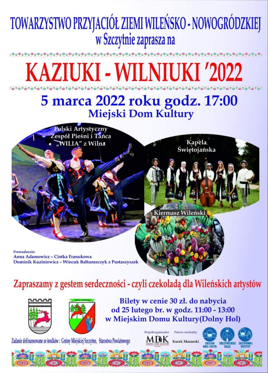 Plakat graficzny zapraszający na do Szczytna na koncert Kaziuki - Wilniuki Szczytno 2022.