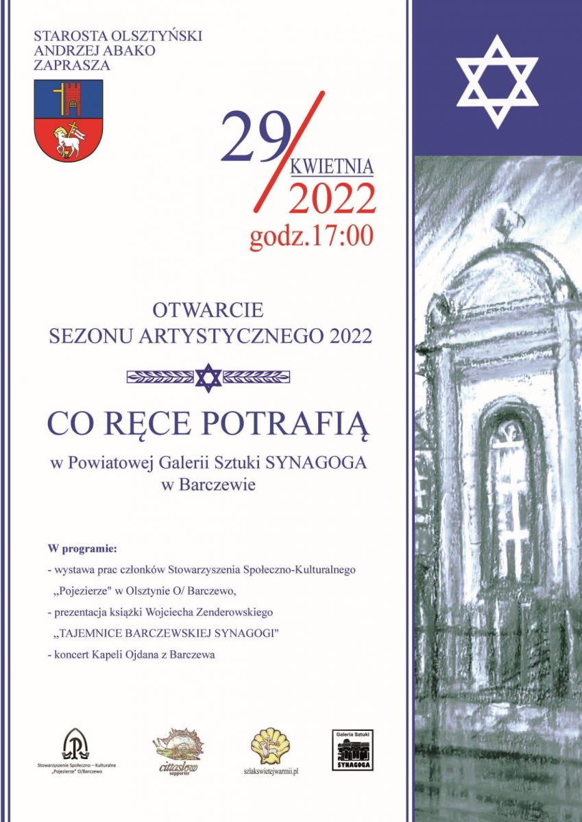 Plakat graficzny zapraszający do Barczewa na Otwarcie Sezonu Artystycznego Barczewo 2022.