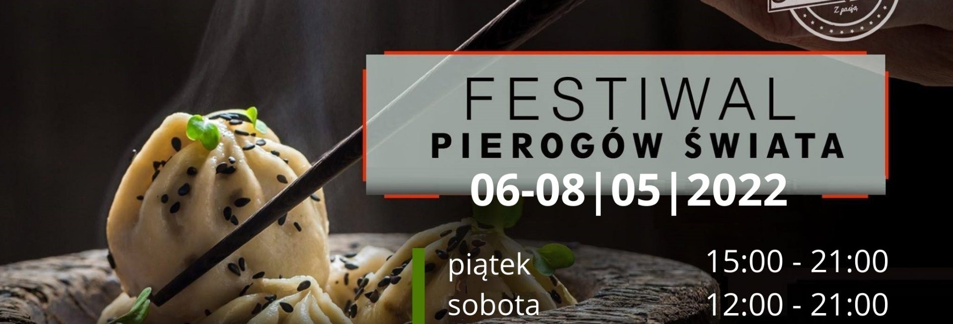Plakat graficzny zapraszający do Elbląga na Festiwal Pierogów Świata Elbląg 2022.