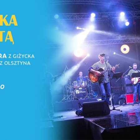Plakat graficzny zapraszający do Mrągowa na koncert Majówka z Szantą! Mrągowo 2022.