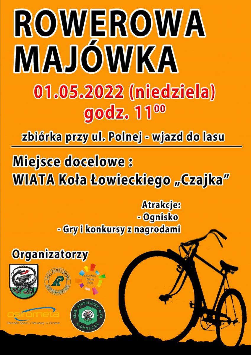 Plakat graficzny zapraszający do Ornety na Rowerową majówkę Orneta 2022.