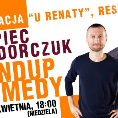 Plakat graficzny zapraszający do Reszla na Stand-up Rycerz: Karol Kopiec & Wojciech Fiedorczuk Reszel 2022.