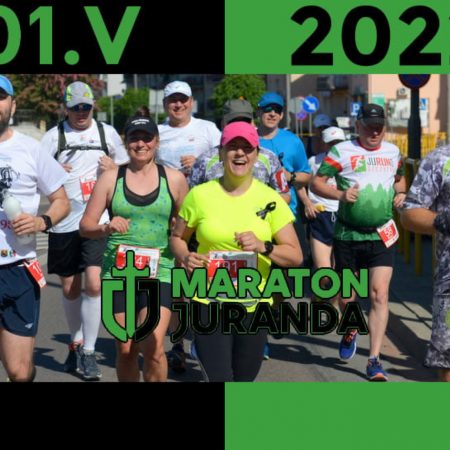 Plakat graficzny zapraszający do Szczytna i Lipowca na 31. edycję Maratonu Juranda 2022.