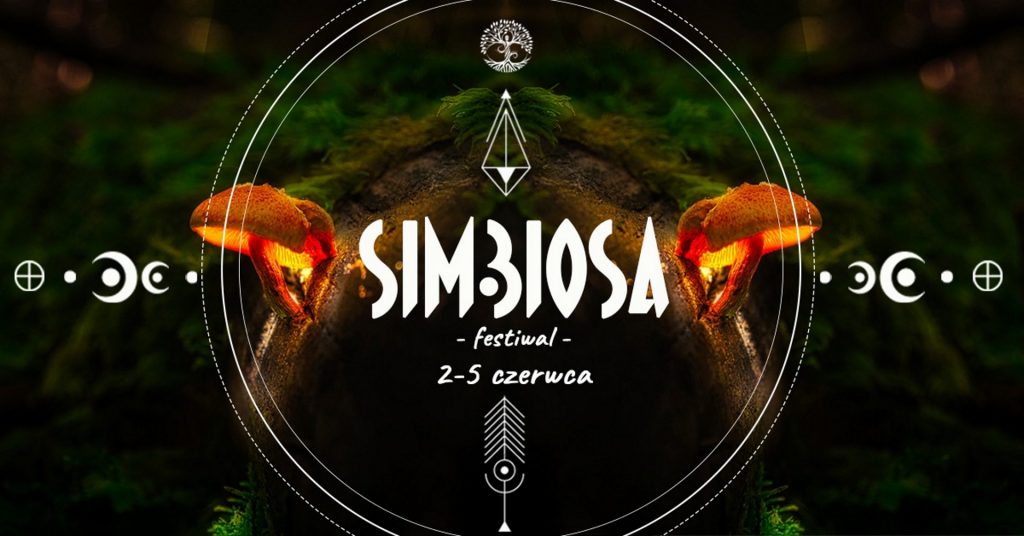 Plakat graficzny zapraszający do miejscowości Warchały na Festiwal Simbiosa Warchały 2022.