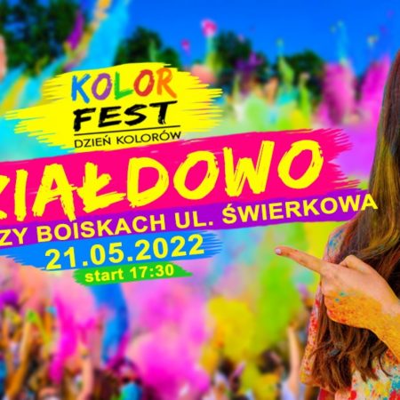 Plakat graficzny zapraszający do Działdowa na Kolor Fest Działdowo - Dzień Kolorów w Działdowie 2022.