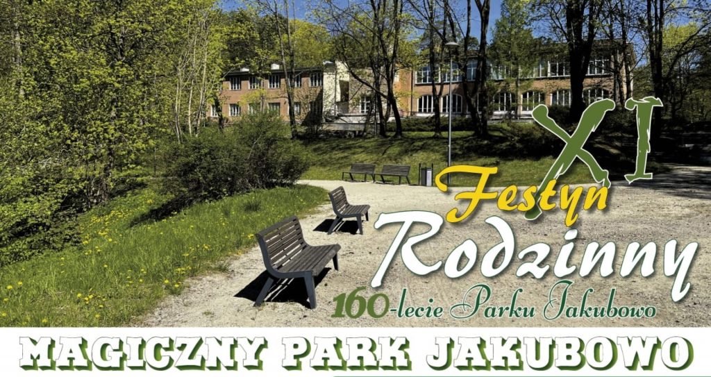 Plakat graficzny zapraszający do Parku Jakubowo w Olsztynie na 11. edycję Festynu Rodzinnego - Magiczny Park Jakubowo Olsztyn 2022. 