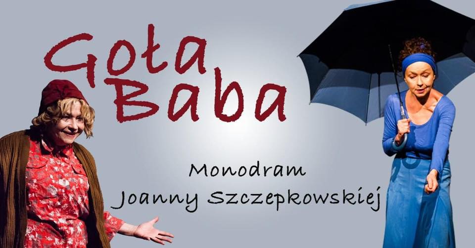Plakat graficzny zapraszający do Kętrzyna na spektakl komediowy GOŁA BABA. 