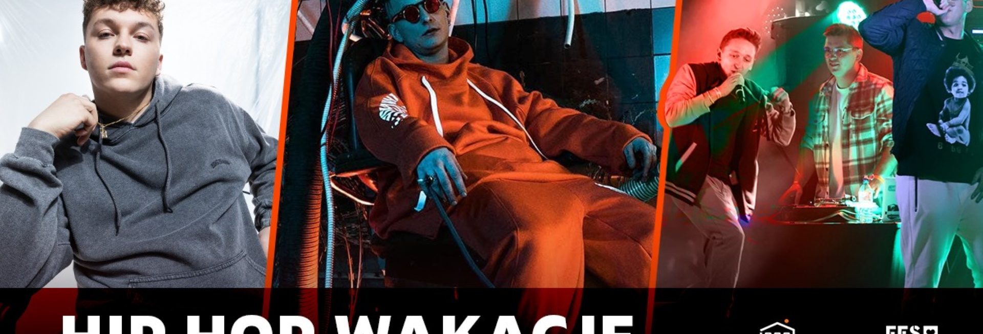 Plakat graficzny zapraszający do Mrągowa na koncert HIP HOP Wakacje Mrągowo 2022.