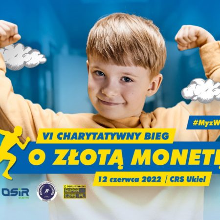 Plakat graficzny zapraszający do Olsztyna na 6. edycję Charytatywnego Biegu o Złotą Monetę Olsztyn 2022.