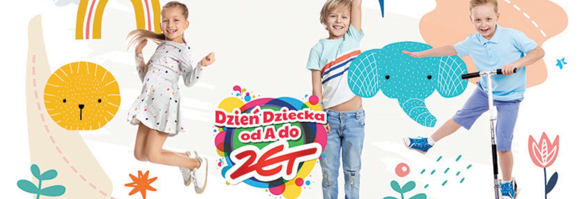 Plakat graficzny zapraszający do Olsztyna na Dzień Dziecka od A do ZET!!! Olsztyn 2022.