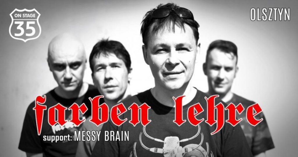 Plakat graficzny zapraszający do Olsztyna na koncert zespołu Farben Lehre Olsztyn 2022.