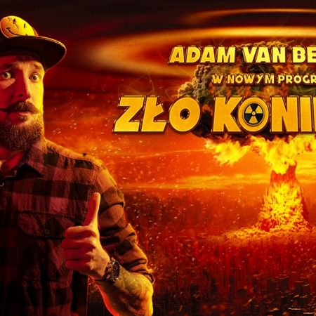 Plakat graficzny zapraszający na występ Stand-up Adam Van Bendler "Zło konieczne". 