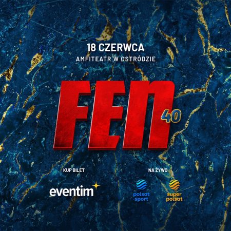 Plakat graficzny zapraszający do Ostródy na Galę FEN MMA 40 Fight Exclusive Night Ostróda 2022.