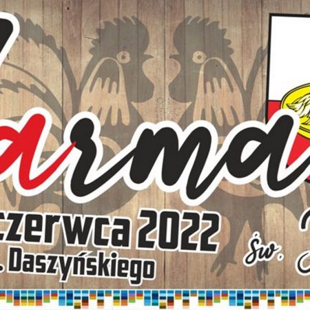 Plakat graficzny zapraszający do Pisza na plenerową imprezę Jarmark św. Jana w Piszu 2022.