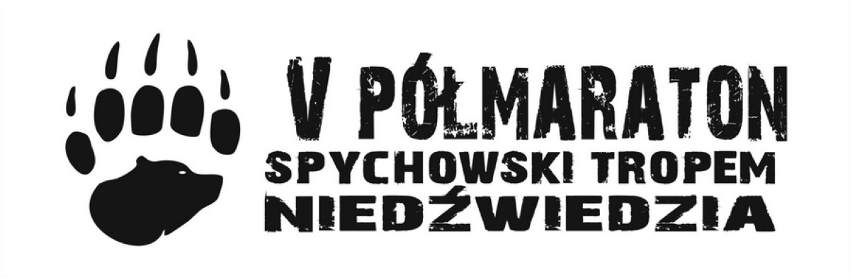 Plakat graficzny zapraszający do Spychowa na 5. edycję Półmaraton Spychowski Tropem Niedźwiedzia Spychowo 2022.