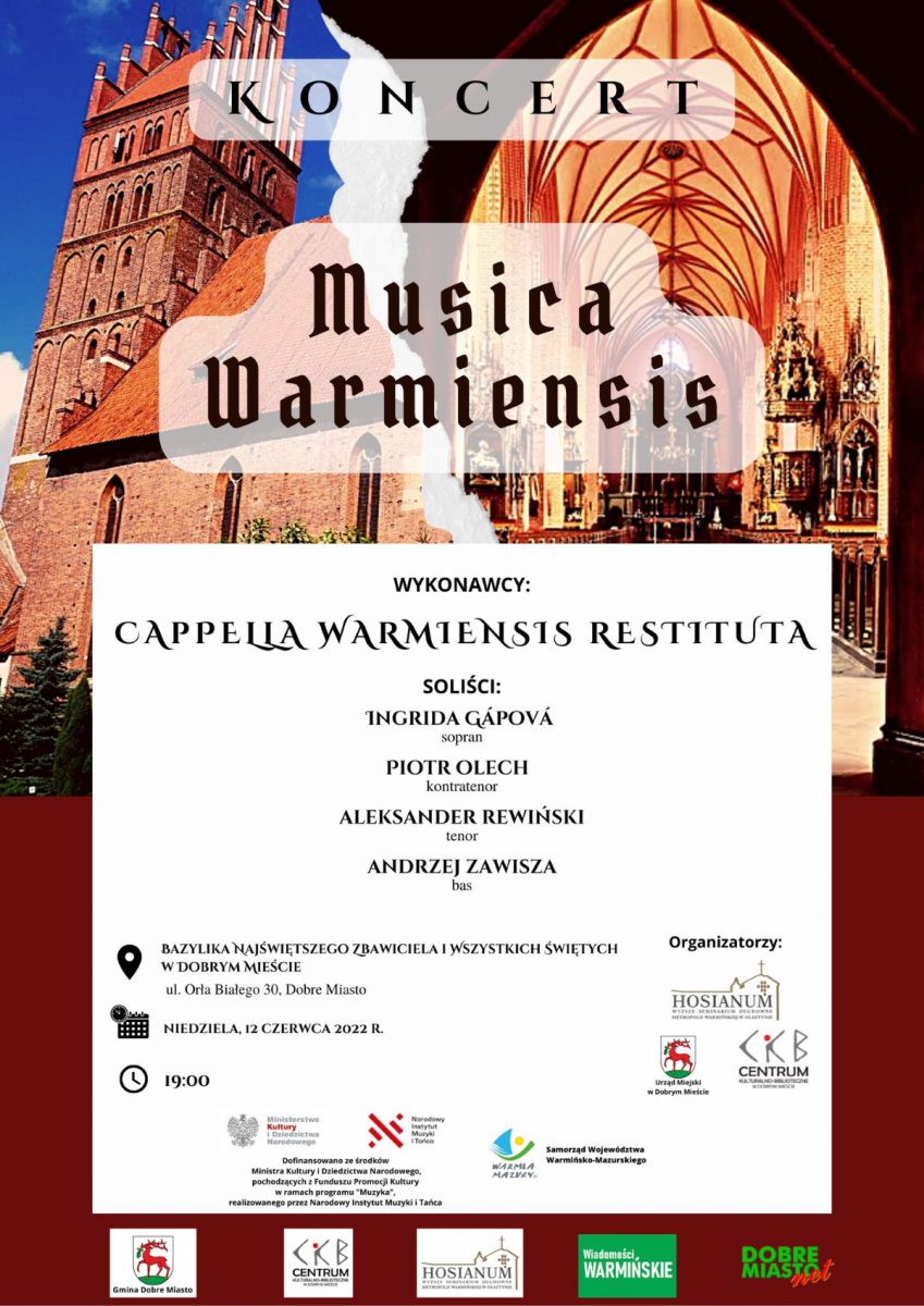 Plakat graficzny zapraszający do Dobrego Miasta na 4. edycję koncertu "Musica Warmiensis" Dobre Miasto 2022. 