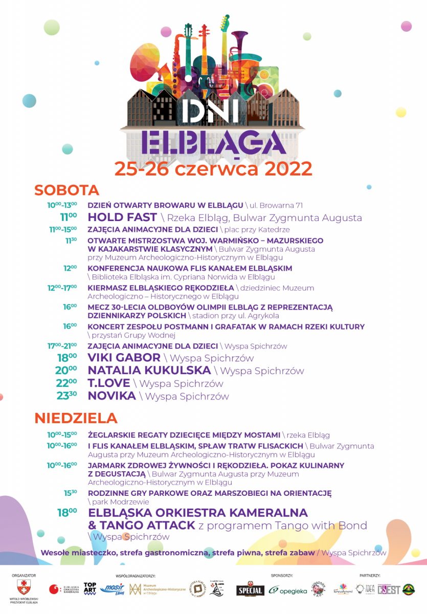 Plakat graficzny zapraszający do Elbląga na kolejnę edycję Dni Elbląga 2022.