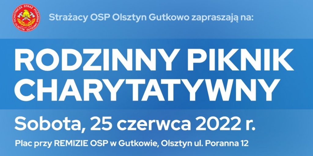 Plakat graficzny zapraszający do Gutkowa na Rodzinny Piknik Charytatywny Gutkowo 2022.