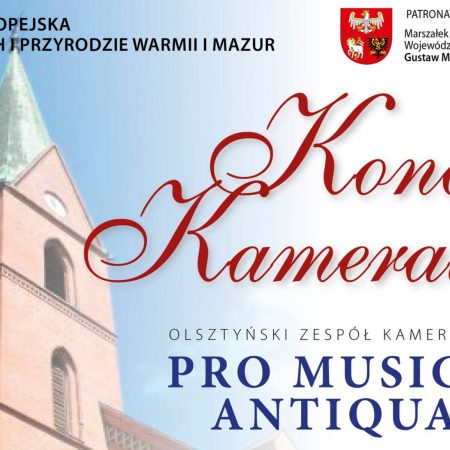 Plakat zapraszający do Olsztyna na koncert kameralny zespołu Pro Musica Antiqua Olsztyn 2022.