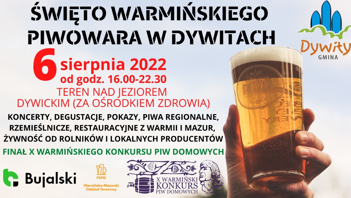 Plakat zapraszający do Dywit na Święto Warmińskiego Piwowara Dywity 2022.