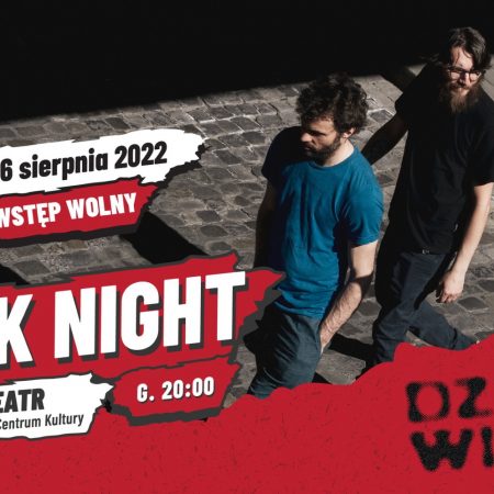 Plakat zapraszający do Ełku na coroczną imprezę muzyczną Ełk Rock Night 2022.