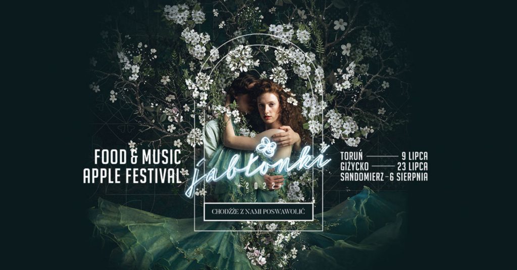 Plakat zapraszający do Giżycka na Festiwal Jabłonki Food & Music Apple Festival Giżycko 2022.