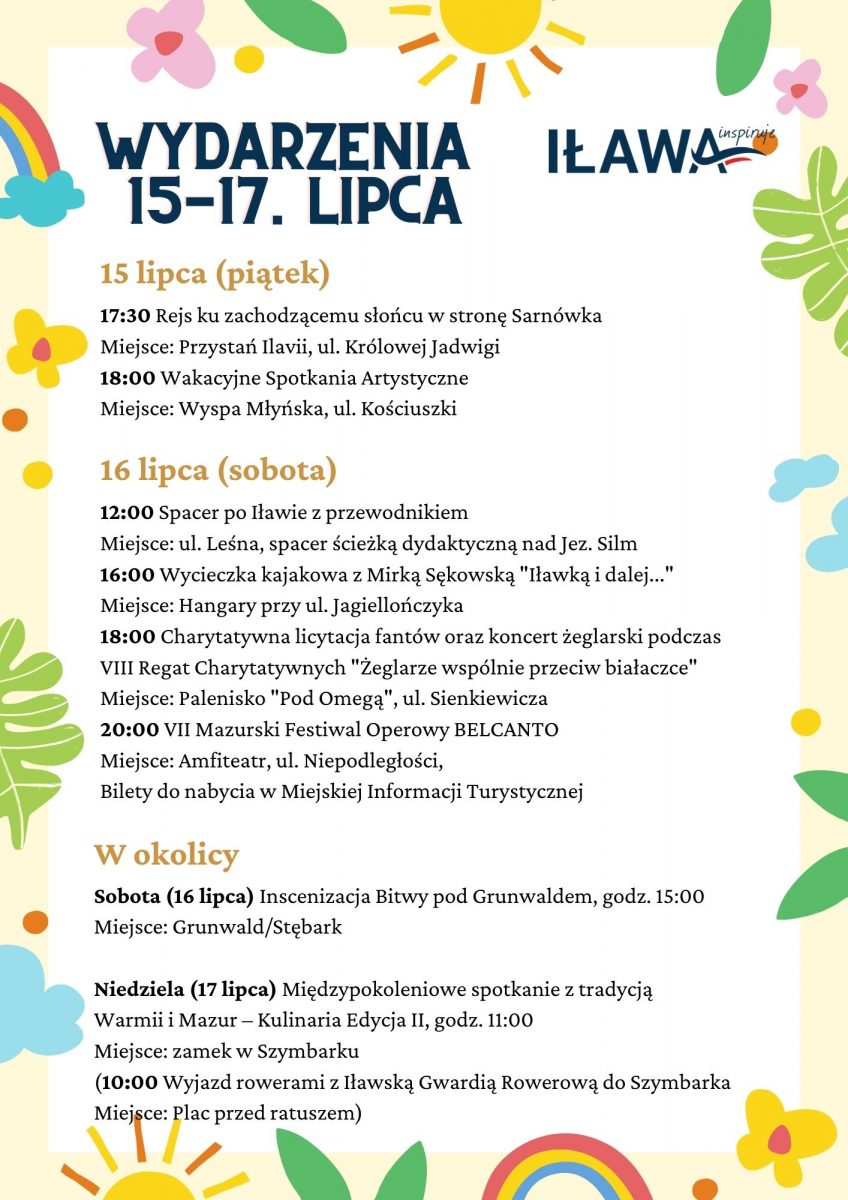 Kalendarz imprez w Iławie i okolicach w dniach 15-17 lipca 2022