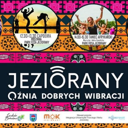 Plakat zapraszający do Jezioran na Qźnia Dobrych Wibracji - Warmiński TARG Artystyczny w Jezioranach 2022.