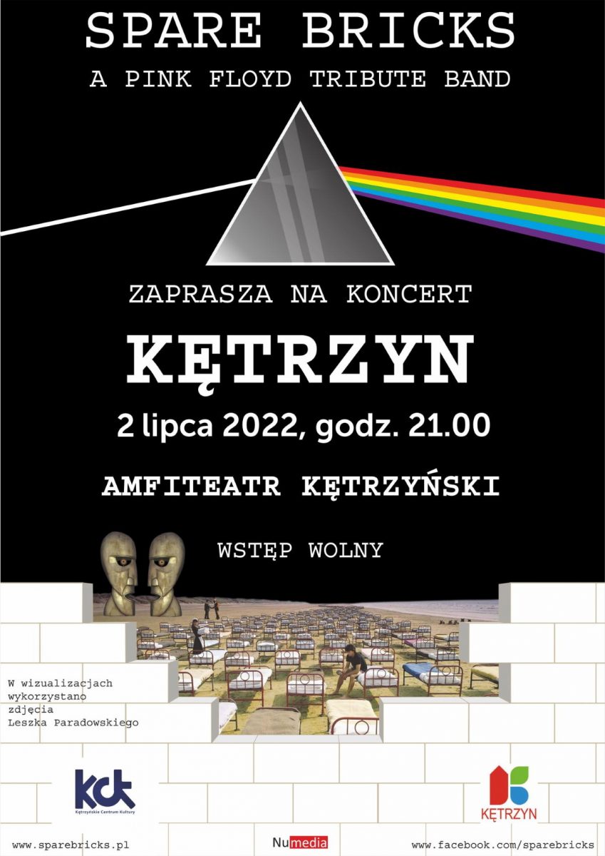 Plakat zapraszający do Kętrzyna na koncert Spare Bricks z przebojami Pink Floyd Kętrzyn 2022.