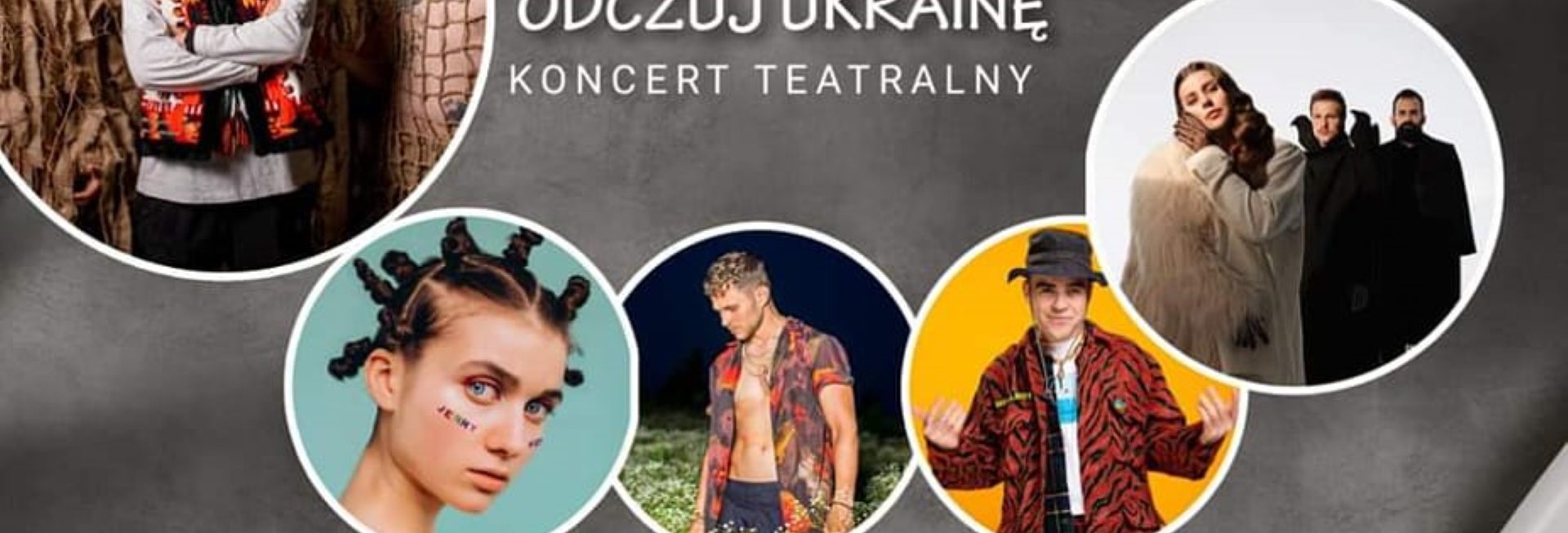 Plakat zapraszający do Mrągowa na teatralny koncert “Odczuj Ukrainę” Mrągowo 2022.