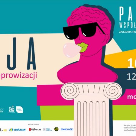 Plakat zapraszający do Olsztyna na plenerowe spotkania "Park Muz Współczesnych" Olsztyn 2022.