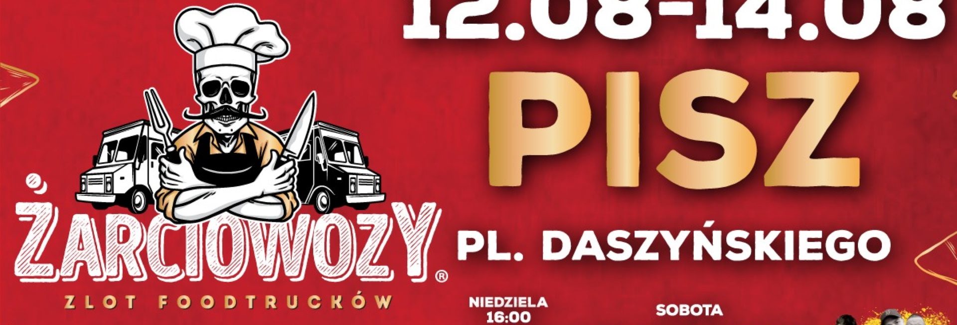 Plakat zapraszający do Pisza na Żarciowozy w Piszu 2022.