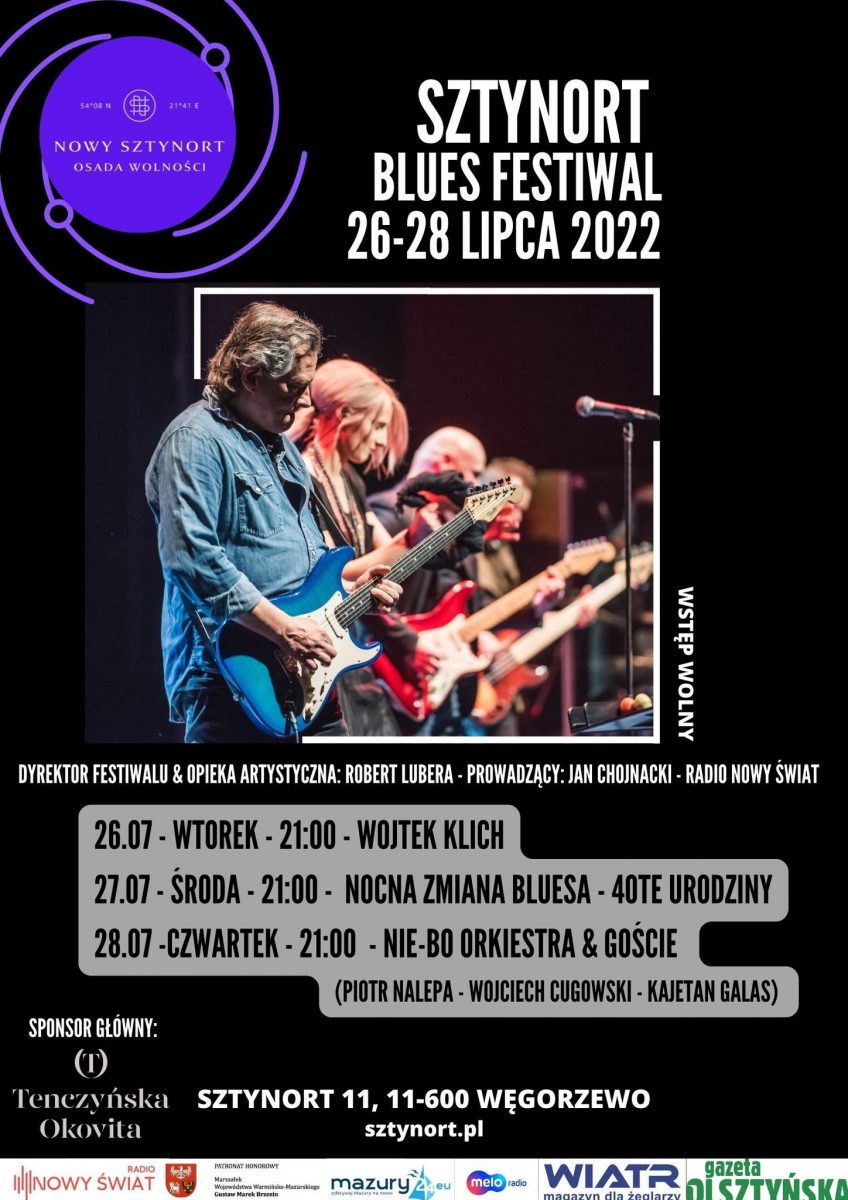 Plakat zapraszający do Portu w Sztynorcie na Sztynort Blues Festiwal 2022. 