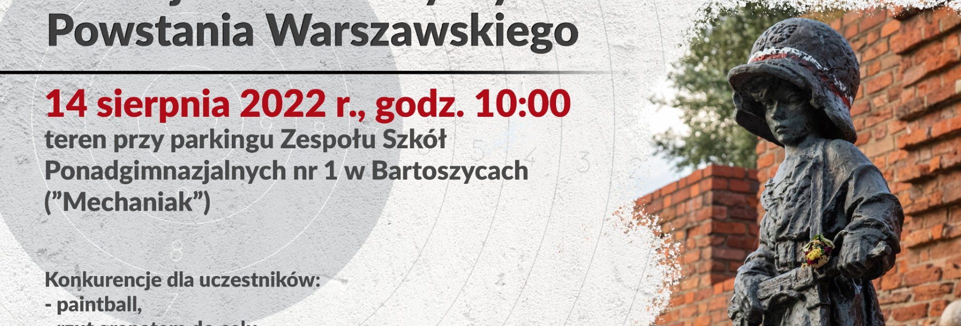 Plakat zapraszający do Bartoszyc na Piknik Strzelecki Bartoszyce 2022.