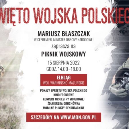 Plakat zapraszający do Elbląga na Weekend z Wojskiem – Piknik „Zostań Żołnierzem RP” Elbląg 2022.