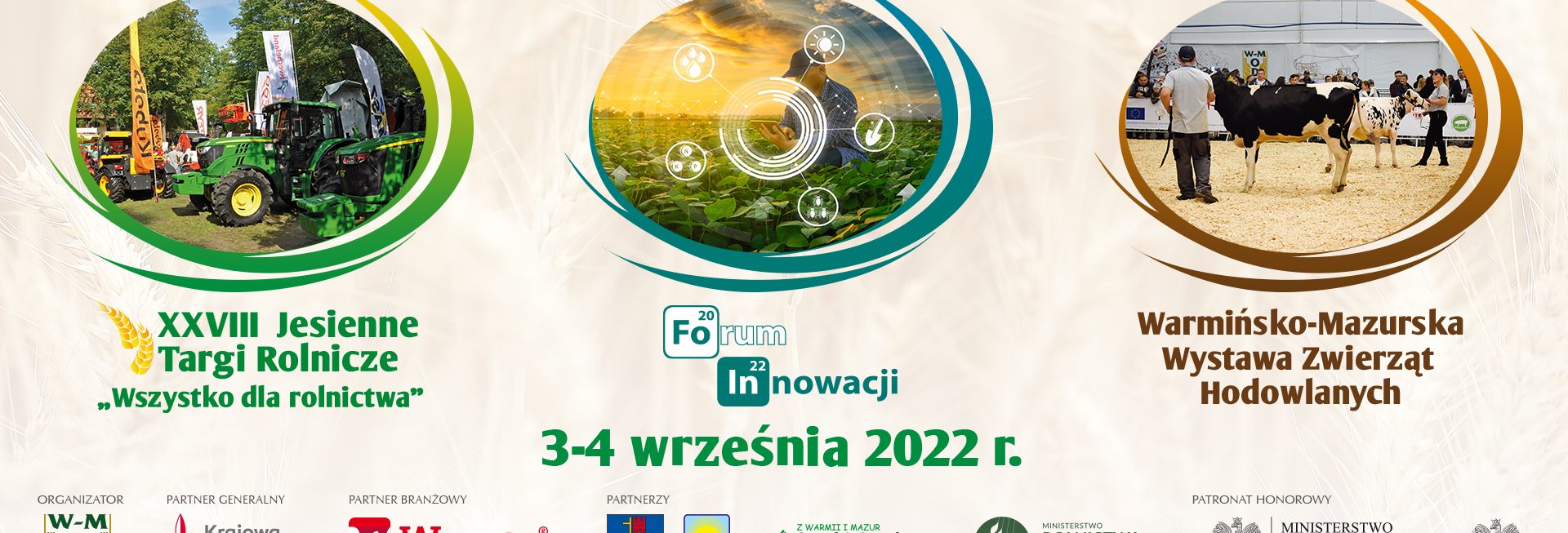 Plakat zapraszający do miejscowości Gryźliny w gminie Stawiguda na 28. edycję Jesiennych Targów Rolniczych „Wszystko dla rolnictwa” Gryźliny 2022.