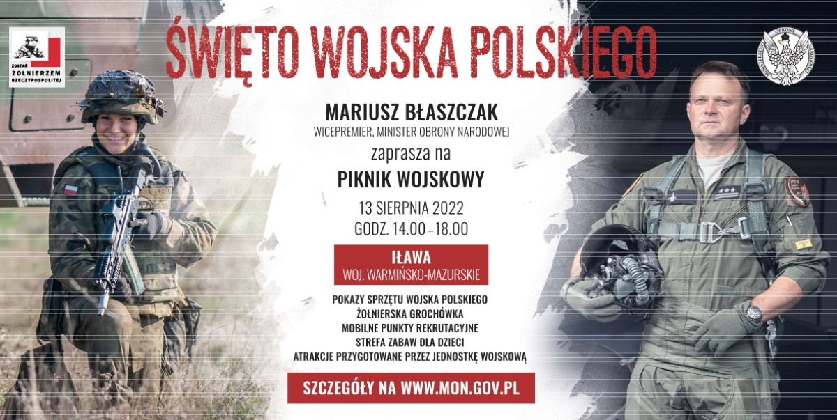 Plakat zapraszający do Iławy na Weekend z Wojskiem – Piknik „Zostań Żołnierzem RP” Iława 2022.