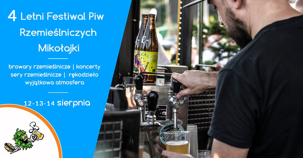 Plakat zapraszający do Mikołajek na 4. edycję Festiwalu Piw Mikołajki 2022.