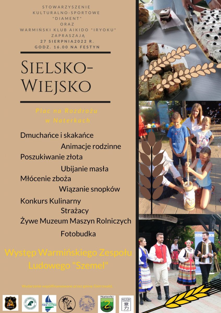 Plakat zapraszający do miejscowości Naterki w gminie Gietrzwałd na Festyn Sielsko-Wiejsko Naterki 2022. 