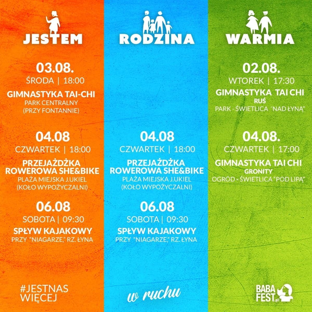 Harmonogram cyklu zajęć w Olsztynie BabaFest JESTEM W RUCHU. 