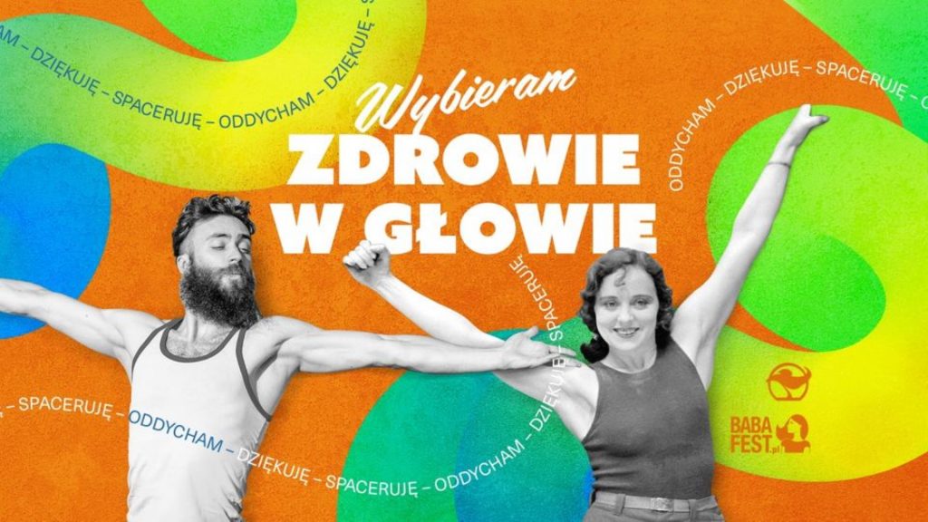 Plakat zapraszający do Olsztyna na cykl zajęć BabaFest JESTEM W RUCHU. 