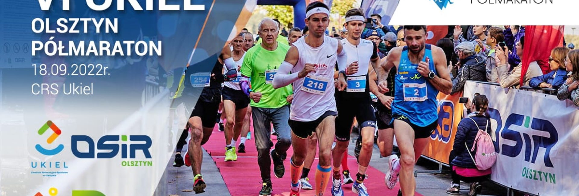 Plakat zapraszający do Olsztyna na 6. edycję Biegu Półmaraton Ukiel Olsztyn 2022.