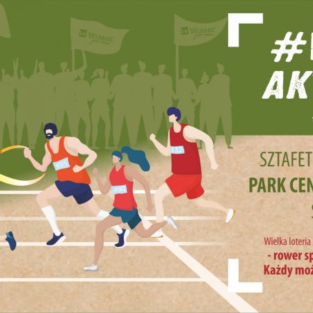 Plakat zapraszający do Olsztyna na WIPASZ AKTYWNIE w biegu! Bieg Sztafetowy Olsztyn 2022.